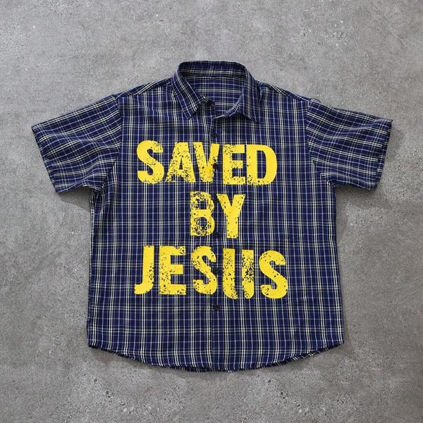 “Saved by Jesus” Navy Flannel Shirt