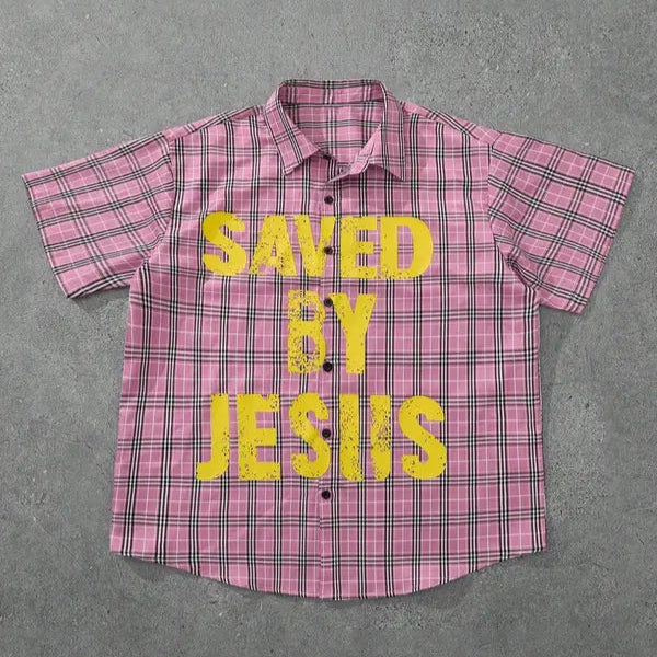 “Saved by Jesus” Baby Pink Flannel Shirt