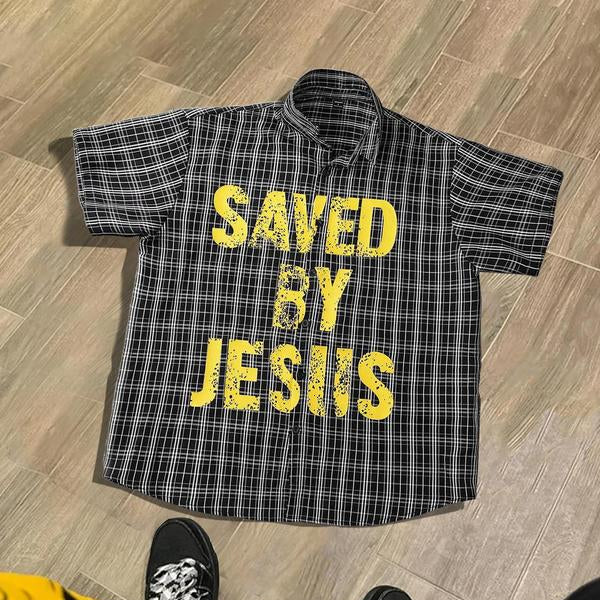 “Saved by Jesus” Black Flannel Shirt